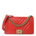 Chanel Calfskin Chevron Quilted Medium Boy Flap Red