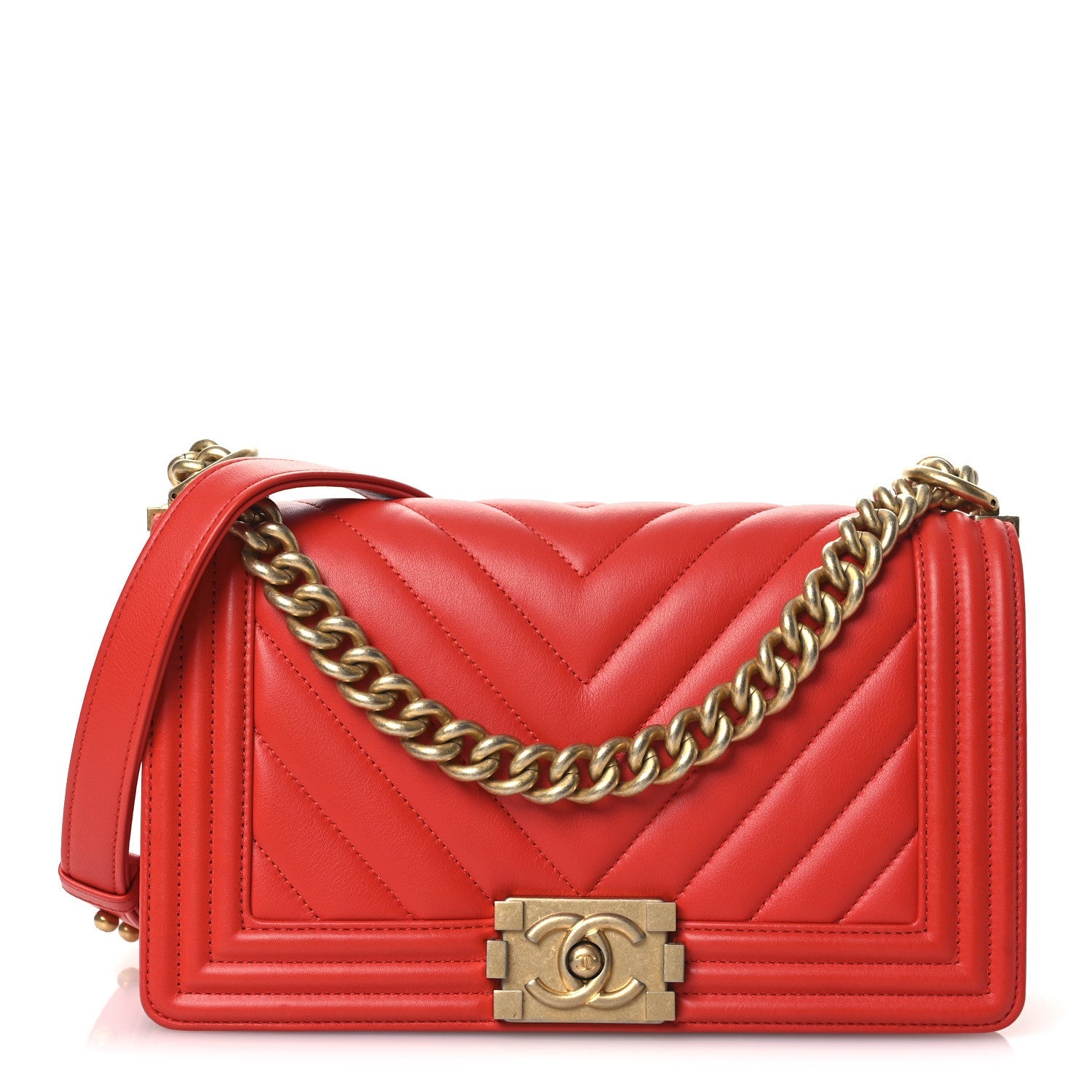 Chanel Calfskin Chevron Quilted Medium Boy Flap Red