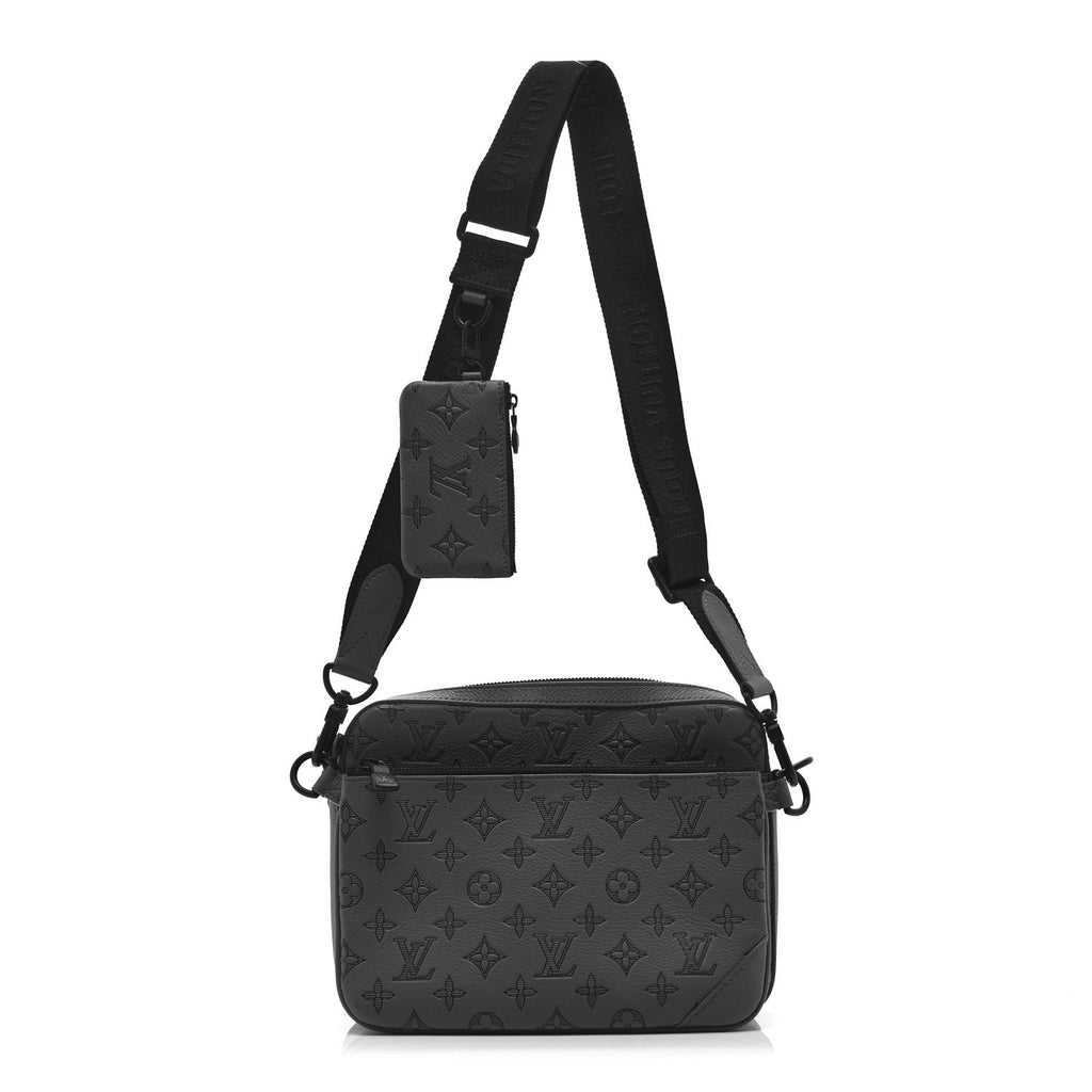 Louis Vuitton Calfskin Monogram Shadow Trio Messenger Anthracite Gray