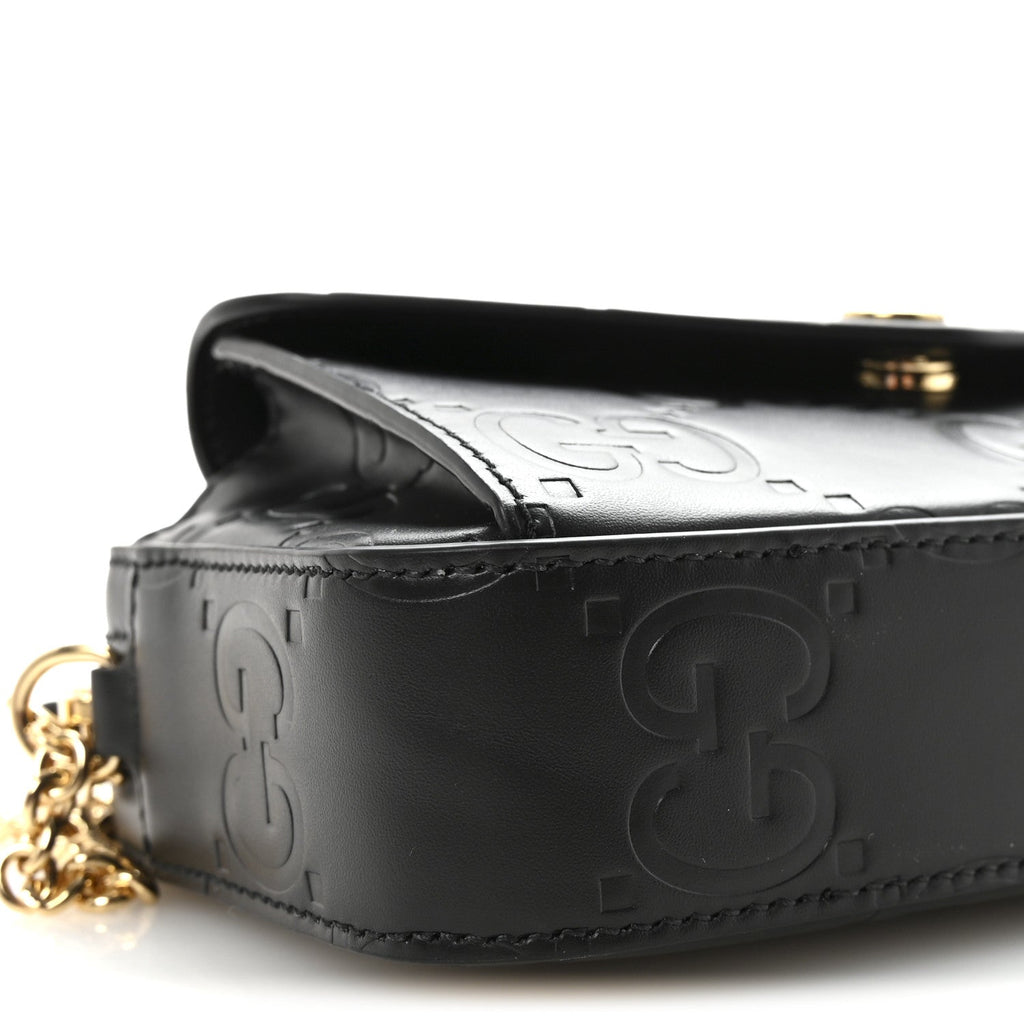 Gucci Calfskin GG Super Mini Debossed Chain Wallet Black