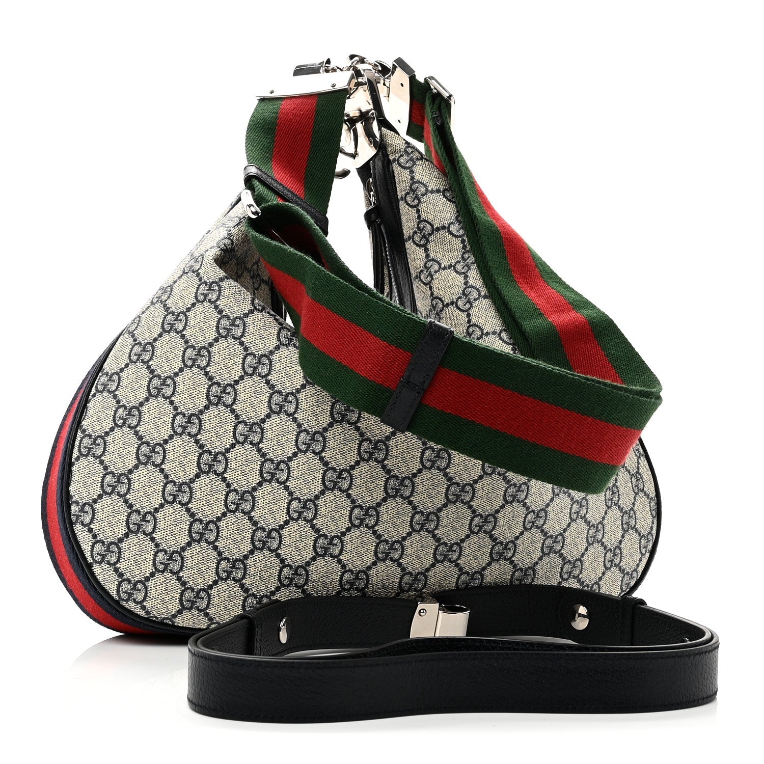 Gucci GG Supreme Monogram Textured Calfskin Web Large Attache Shoulder Bag Beige Blue