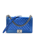 Chanel Metallic Patent Quilted New Medium Boy Flap Blue