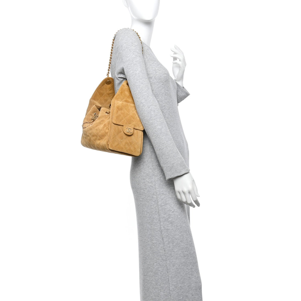 Chanel Suede Quilted Small Chanel 25 Handbag Beige