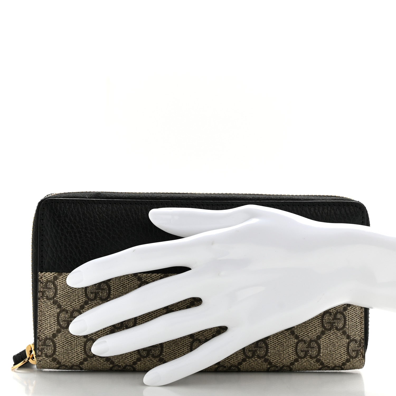 Gucci Dollar Calfskin GG Supreme Monogram GG Marmont Zip Around Wallet Black Beige Ebony