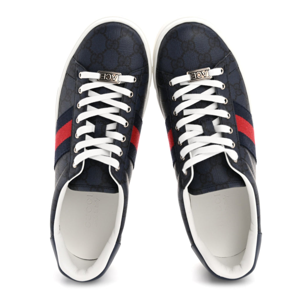 Gucci GG Supreme Monogram Web Mens New Ace Sneakers 8.5 Dark Blue