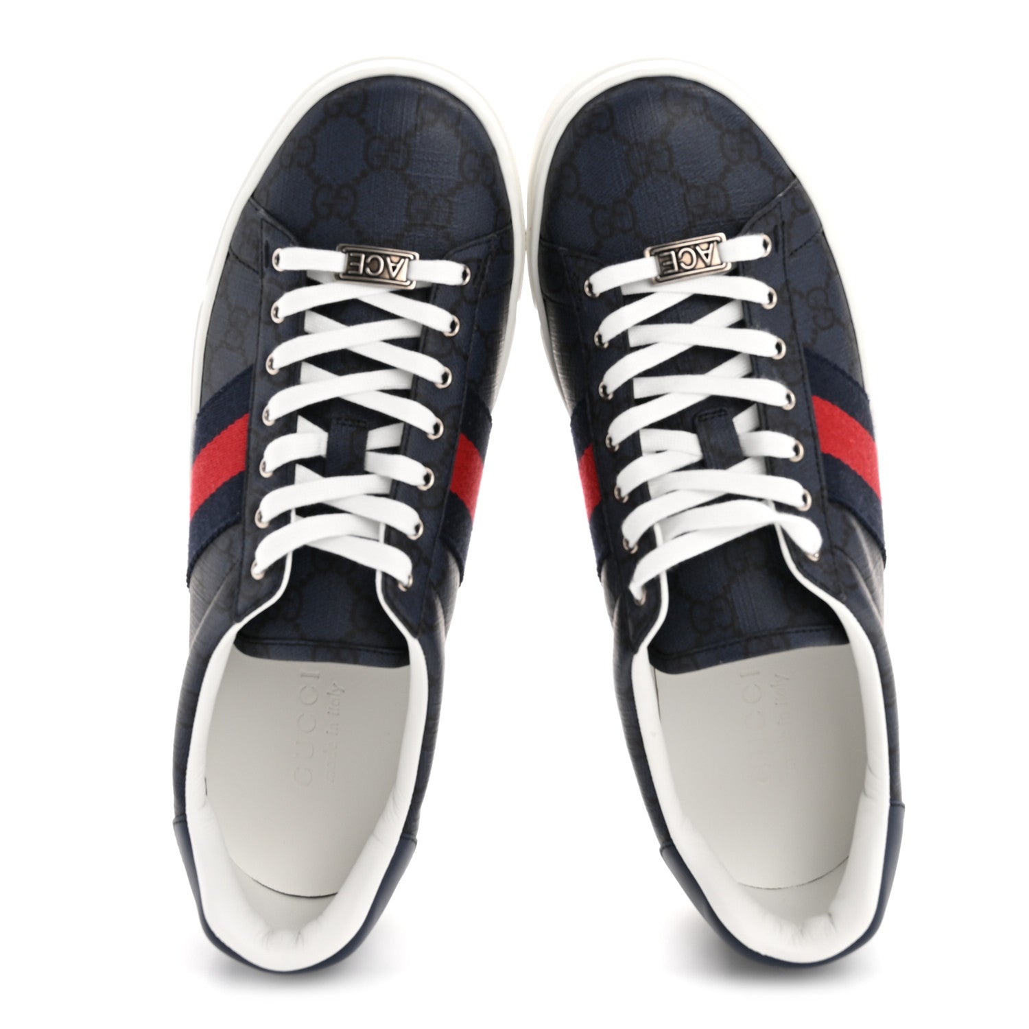 Gucci GG Supreme Monogram Web Mens New Ace Sneakers 8.5 Dark Blue