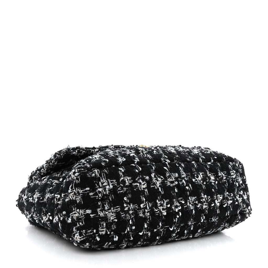 Chanel Tweed Quilted Maxi Chanel 19 Flap Black Silver Ecru