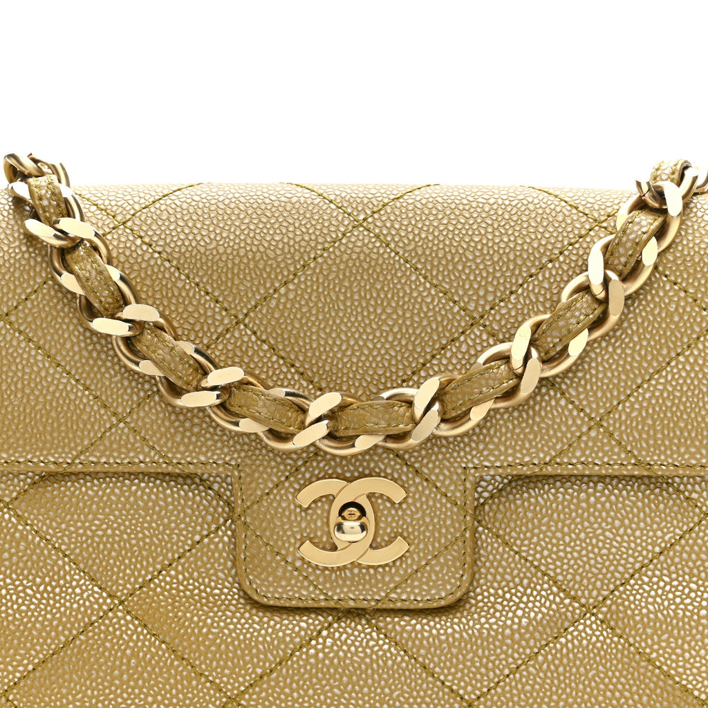Chanel Metallic Caviar Quilted Medium Single Flap Beige