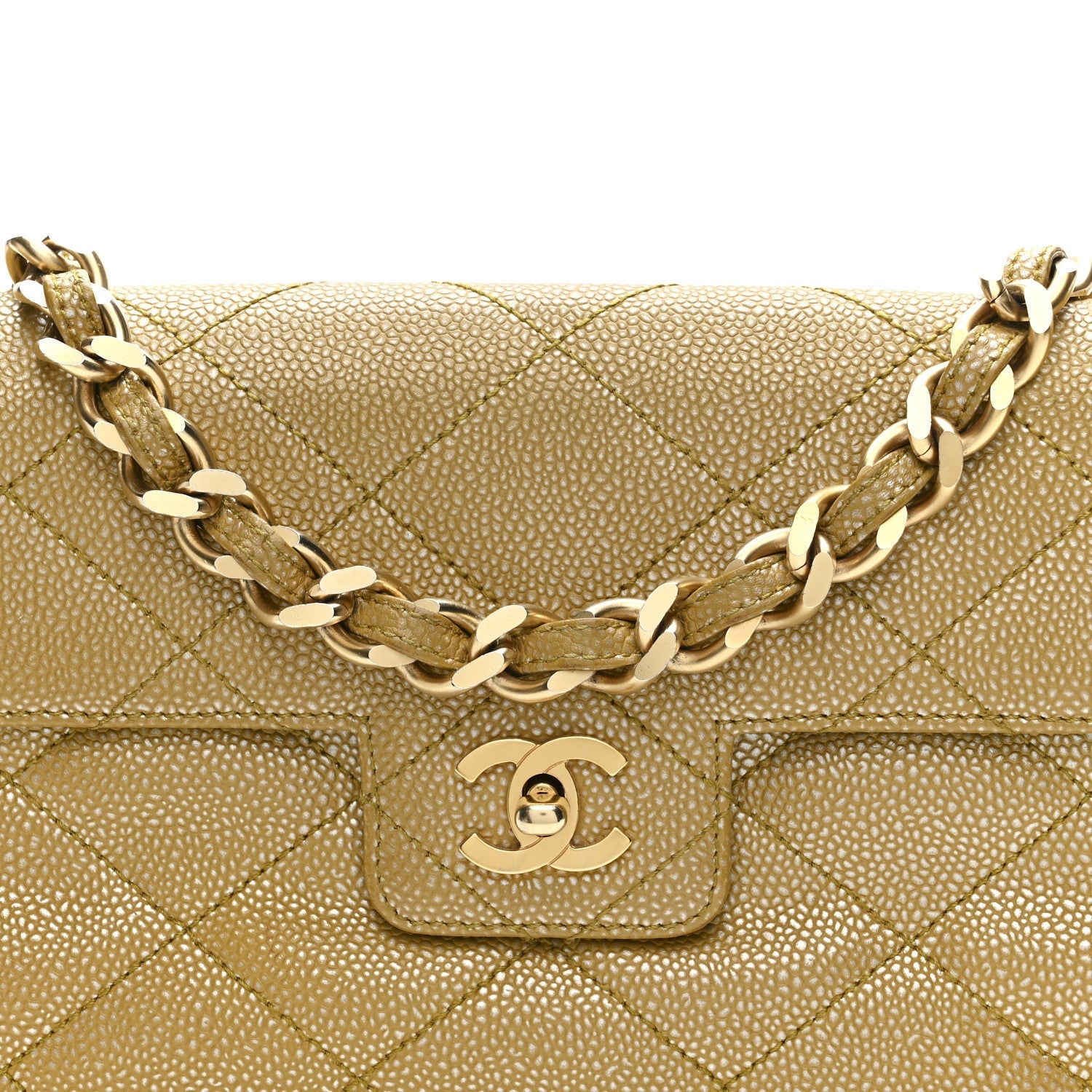 Chanel Metallic Caviar Quilted Medium Single Flap Beige