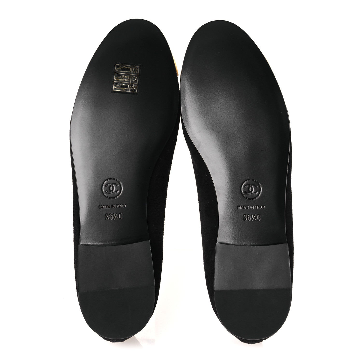 Chanel Suede Crackled Laminated Calfskin Cap Toe Ballerina Flats 36.5 Black Gold
