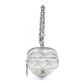 Metallic Lambskin Quilted CC Mini In Love Heart Bag Charm Silver
