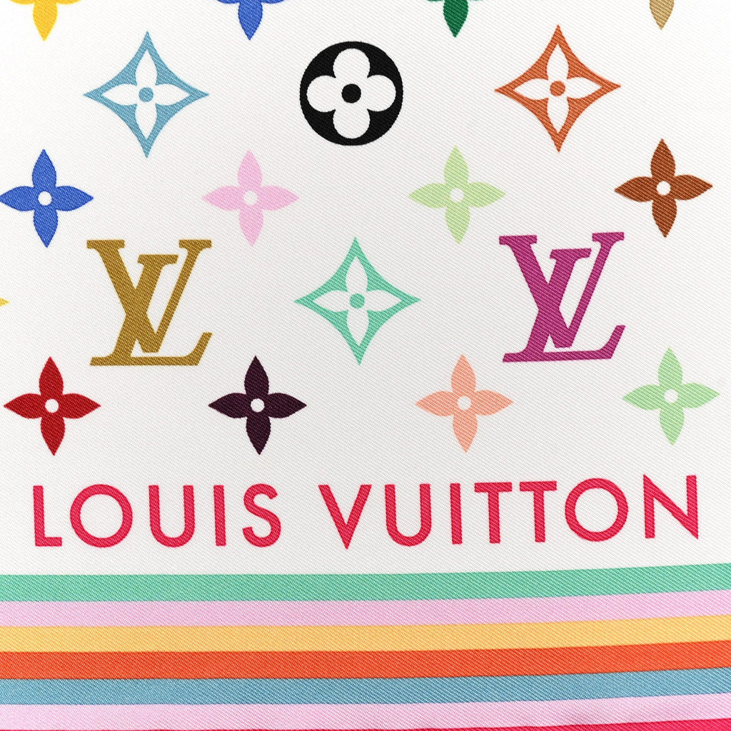 Louis Vuitton LV X TM Silk Monogram Multicolor Square Scarf 90 White