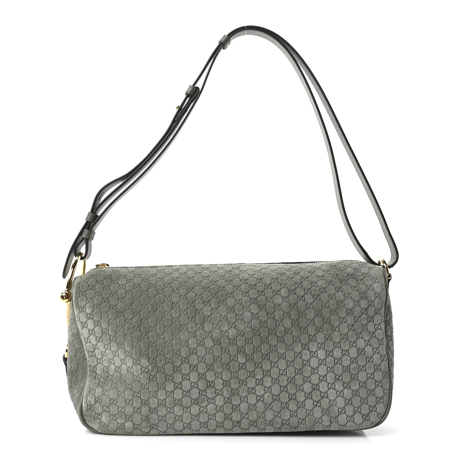 Gucci Suede GG Monogram Half Horsebit Medium Shoulder Bag Sage