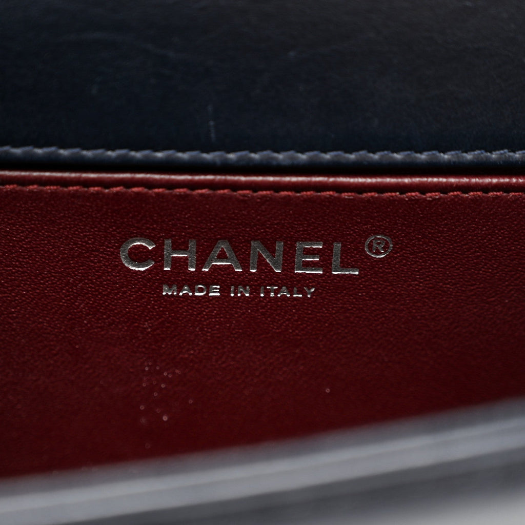 Chanel Calfskin Embossed Medium Paris Salzburg Boy Flap Navy