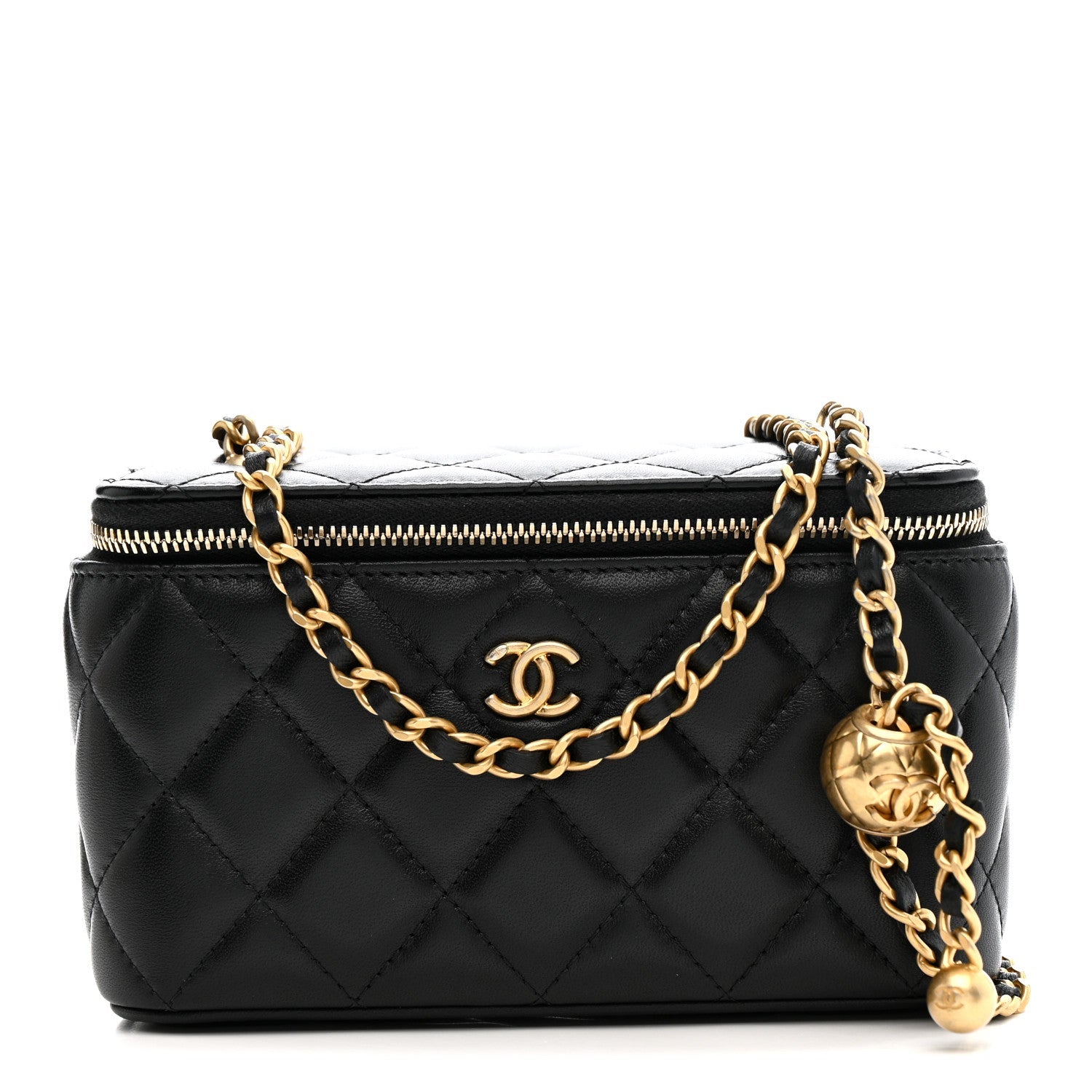 Chanel Lambskin Quilted Pearl Crush Small Vanity Case With Chain Black