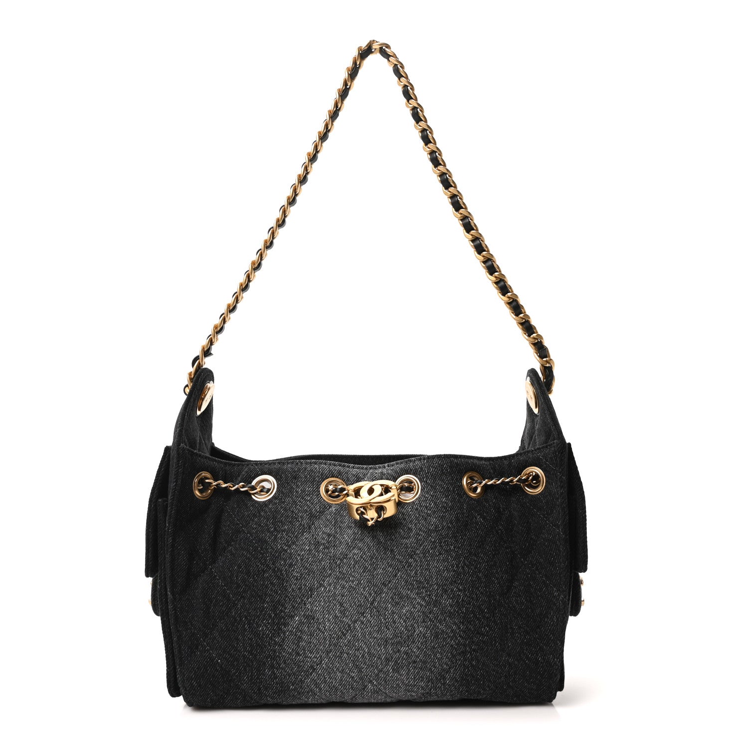 Chanel Washed Denim Quilted Mini Chanel 25 Handbag Black