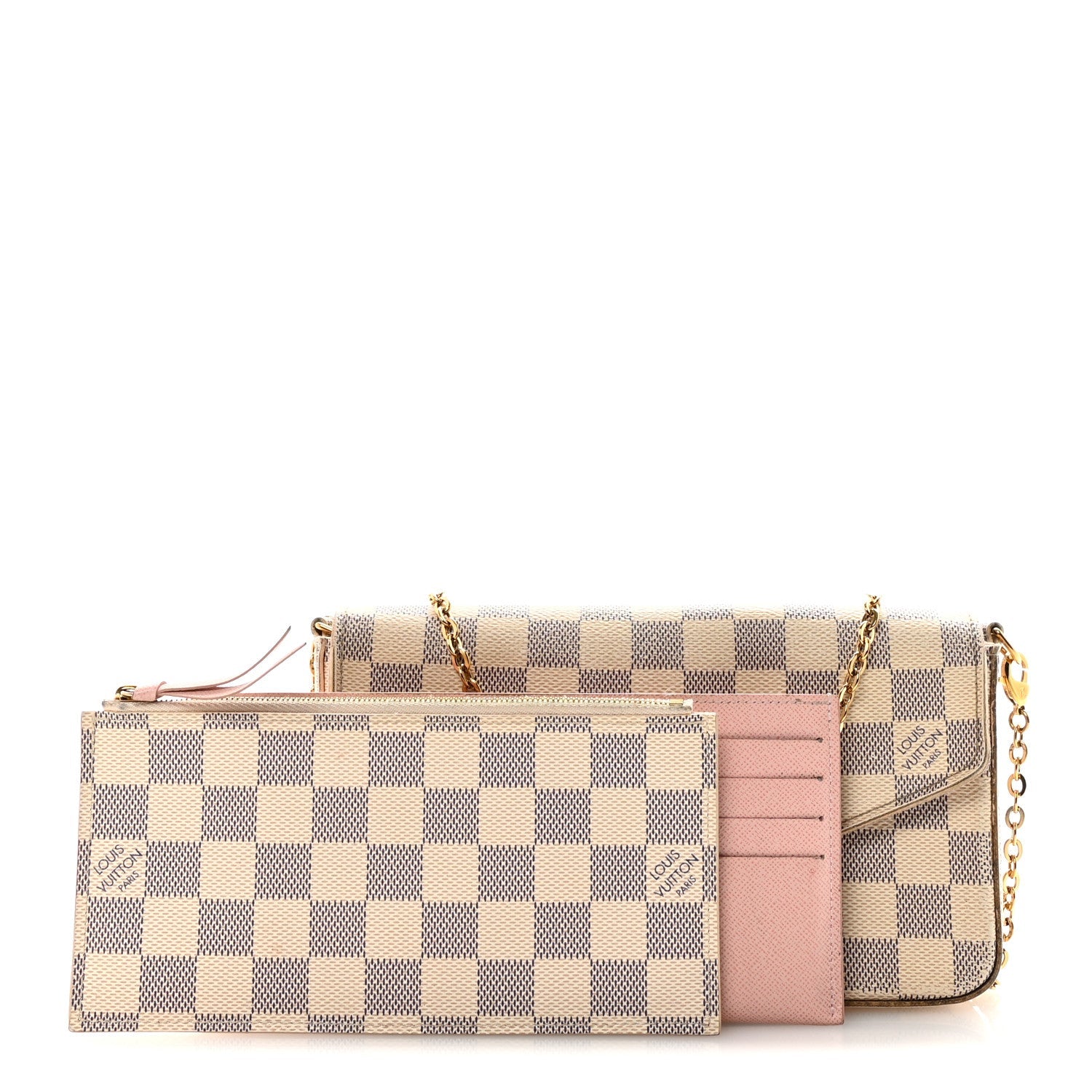 Louis Vuitton Damier Azur Pochette Felicie Chain Wallet Rose Ballerine