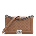 Chanel Calfskin Quilted New Medium Boy Flap Dark Beige