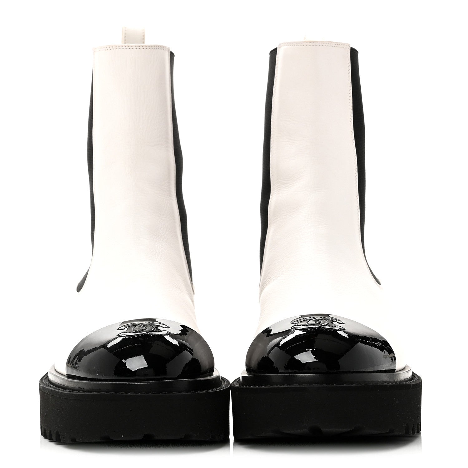 Patent Calfskin Cap Toe CC Ankle Boots 39 White Black