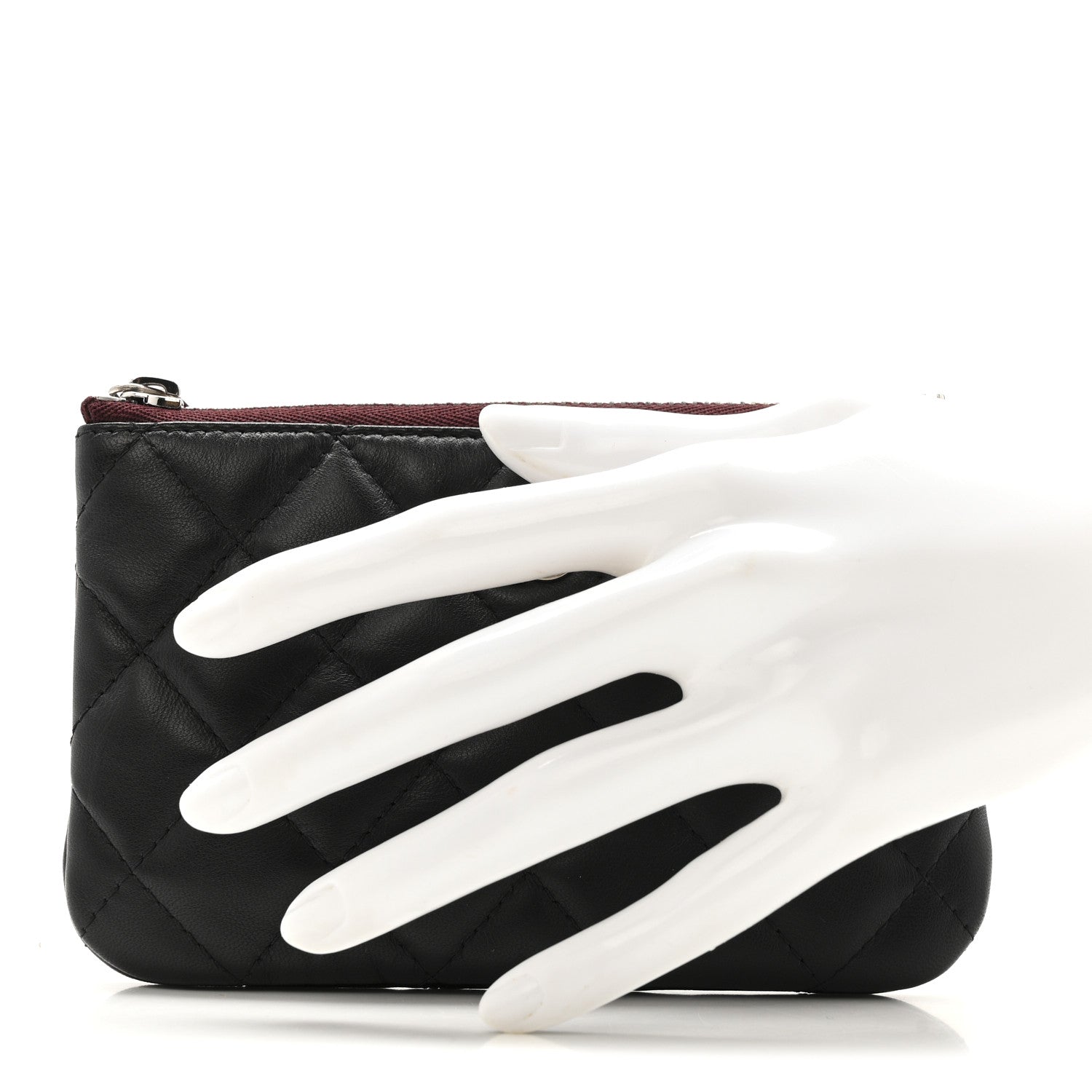 Lambskin Quilted Small Cosmetic Case Black