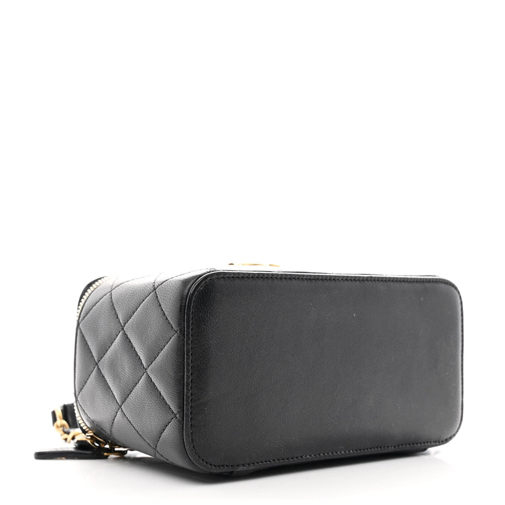 Chanel Goatskin Quilted Punk Essentials Vanity Case With Chain Black