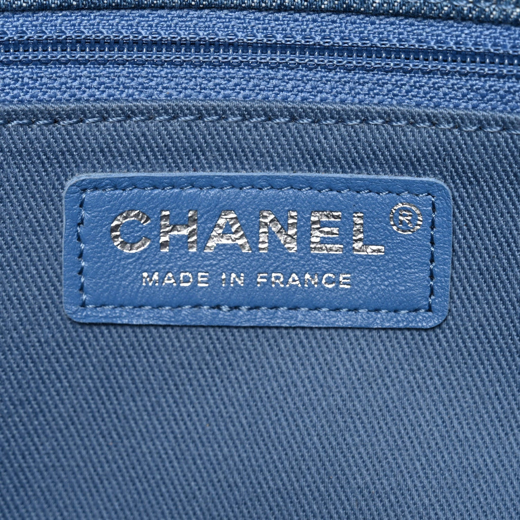 Chanel Frayed Denim Quilted Large Blue Chip Flap Blue