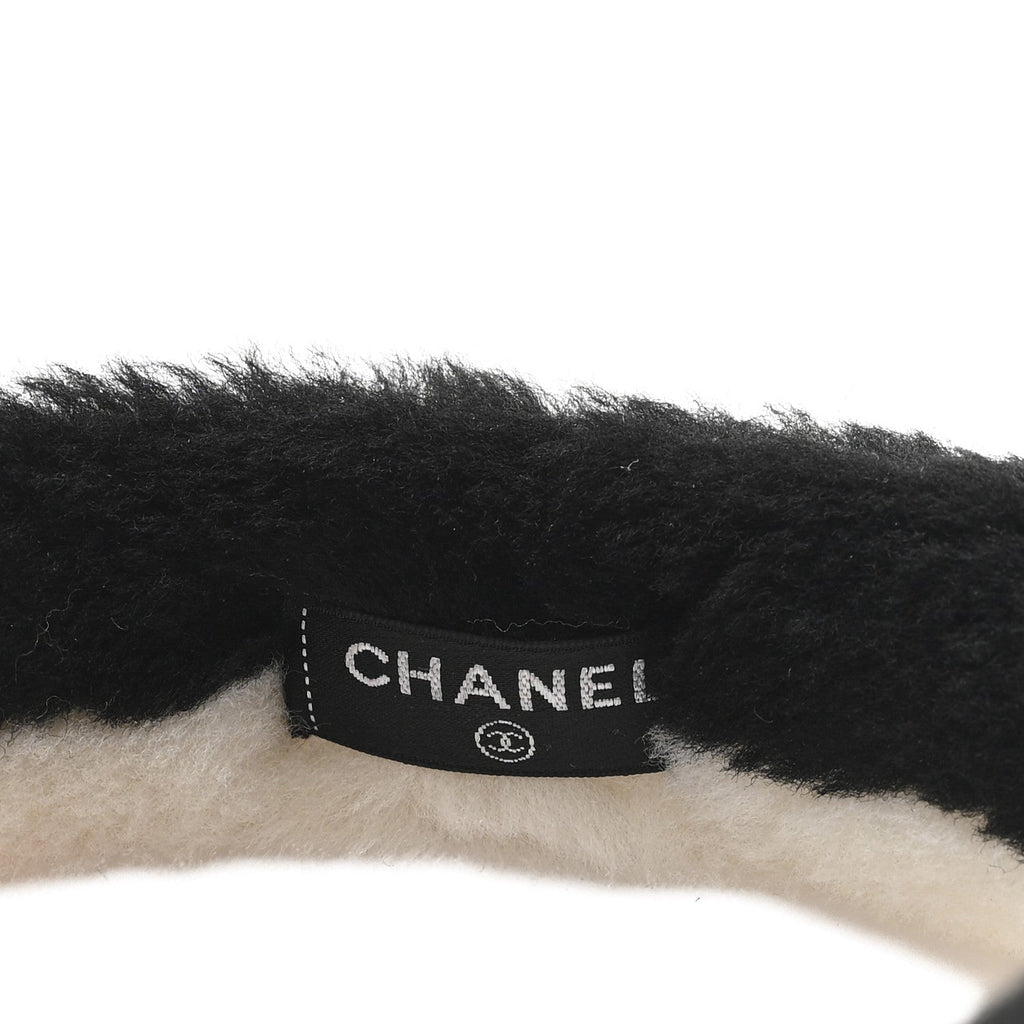 Chanel Shearling CC Ear Muffs Black White
