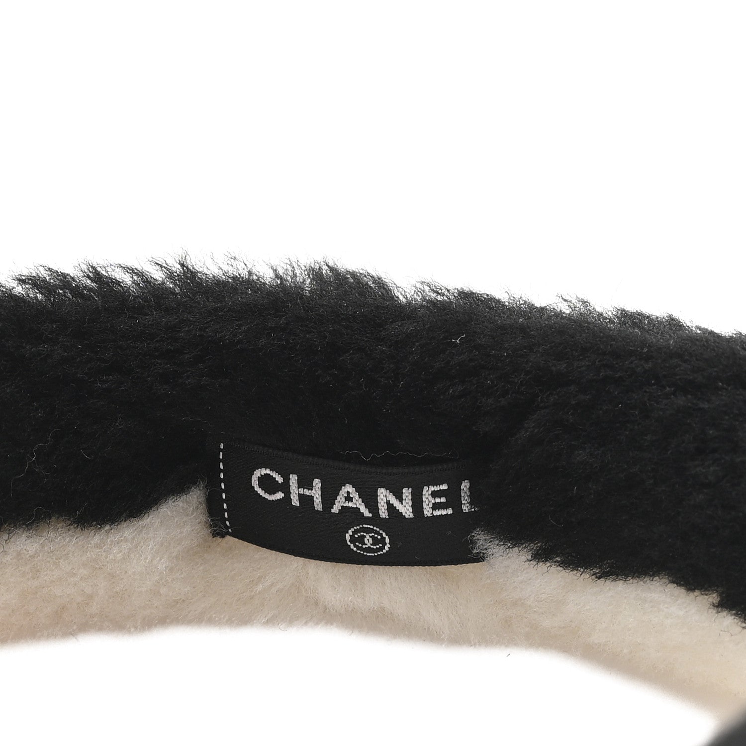 Chanel Shearling CC Ear Muffs Black White