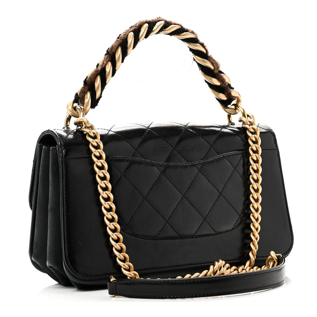 Chanel Iridescent Calfskin Quilted Small Straight Lined Flap Black