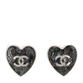 Metal Lace Resin Glass CC Heart Earrings Silver Black