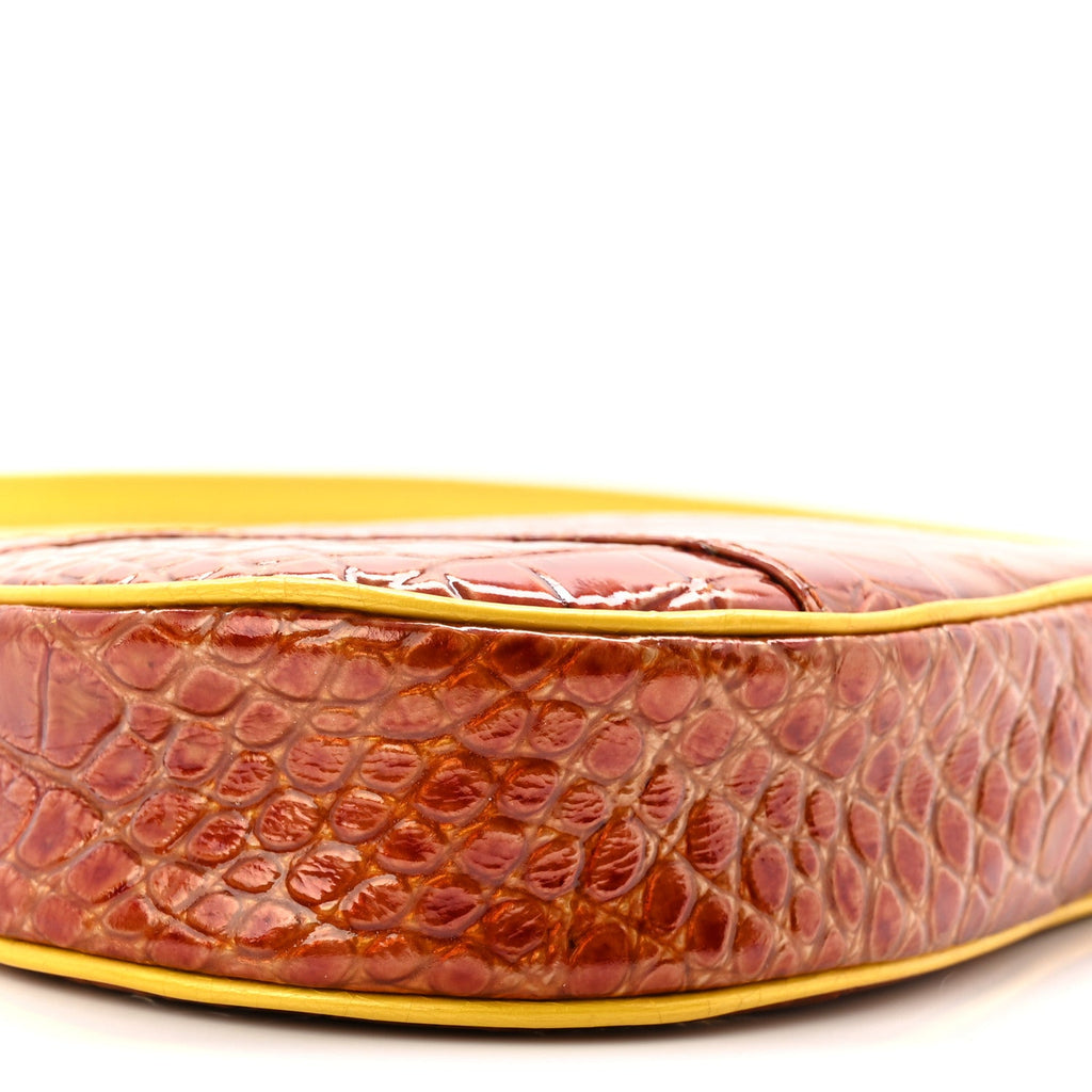 Christian Dior Patent Calfskin Crocodile Embossed Mini Saddle Pochette Orange