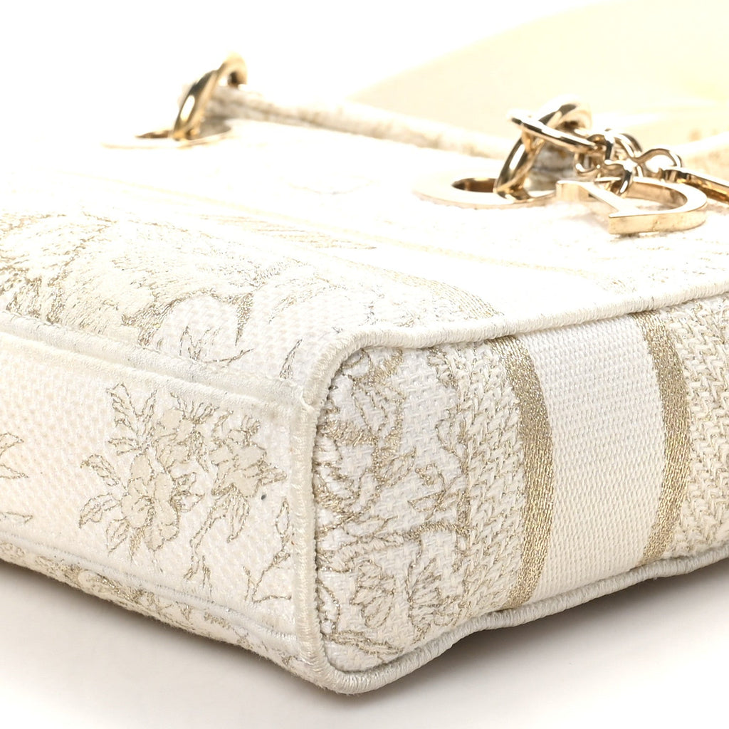 Christian Dior Canvas Embroidered Medium Jardin D'Hiver Lady D-Joy White Gold
