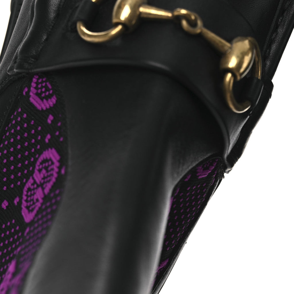 Gucci Quebec Calfskin Technical Jersey Knit GG Monogram Horsebit Ankle Boots 42 Black Fucsia