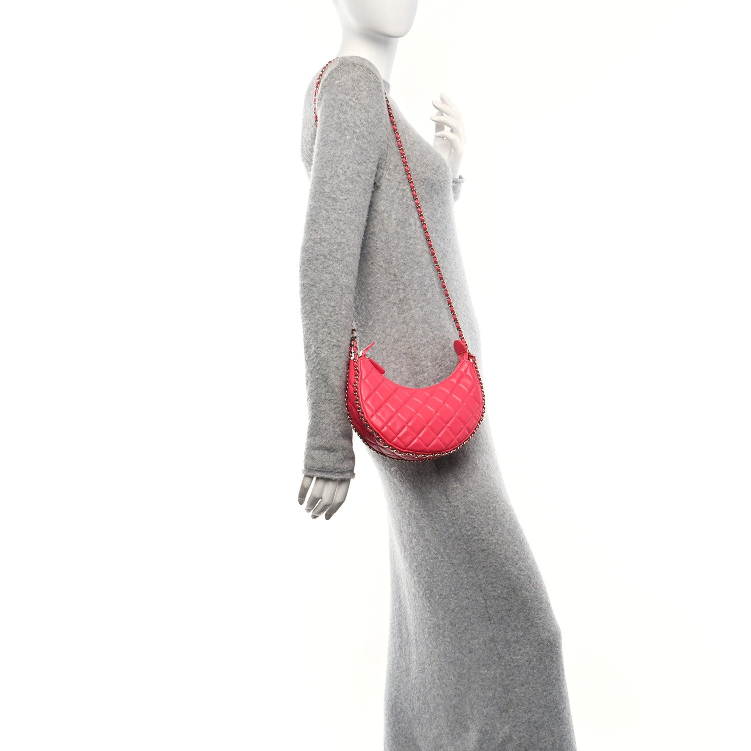 Chanel Lambskin Quilted Chain Around Hobo Pink