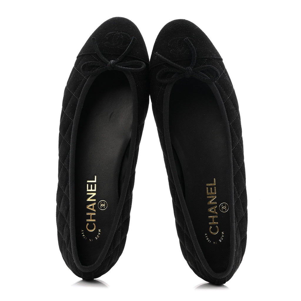 Chanel Suede Quilted Cap Toe CC Ballerina Flats 39.5 Black