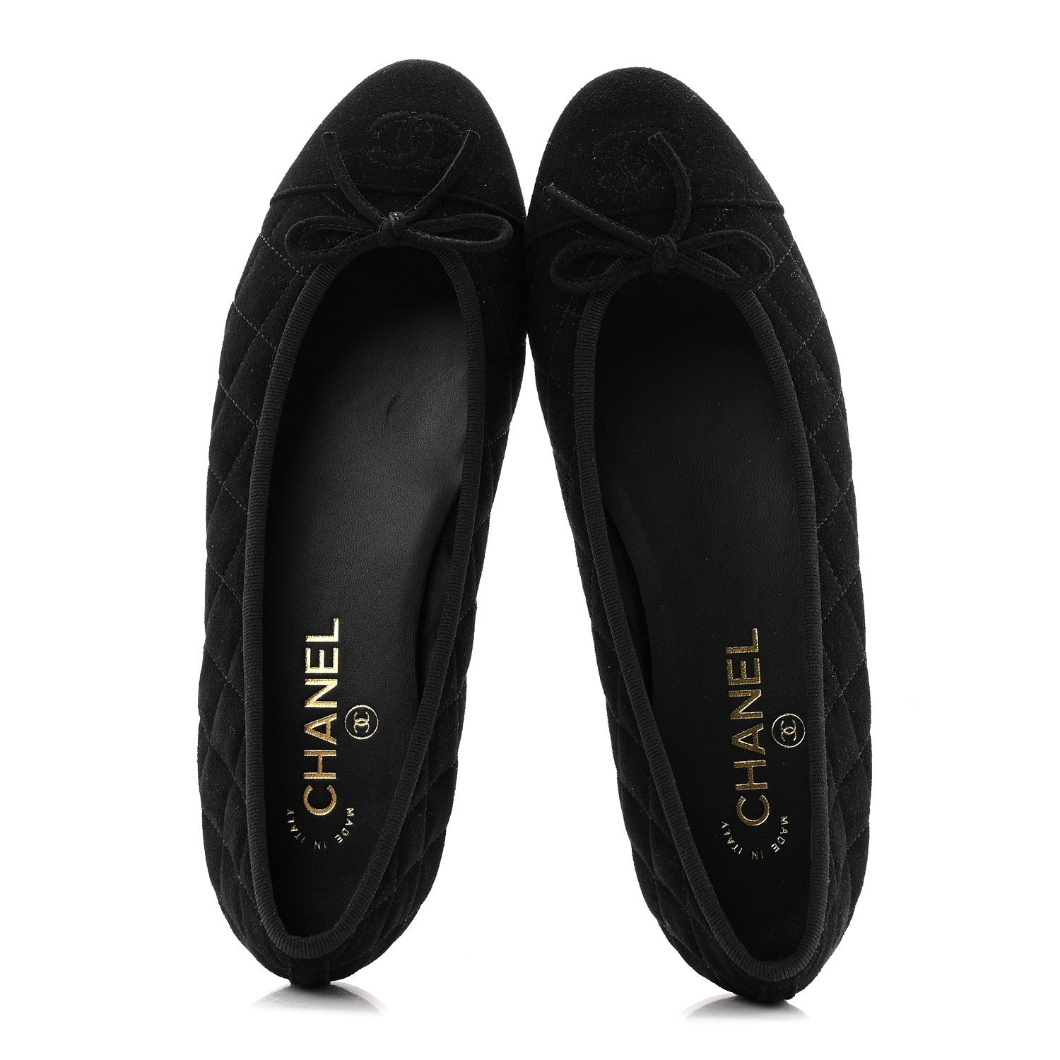 Chanel Suede Quilted Cap Toe CC Ballerina Flats 39.5 Black