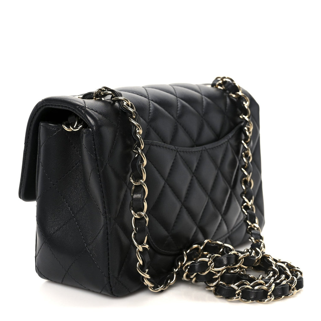 Chanel Lambskin Quilted Mini Rectangular Flap Black