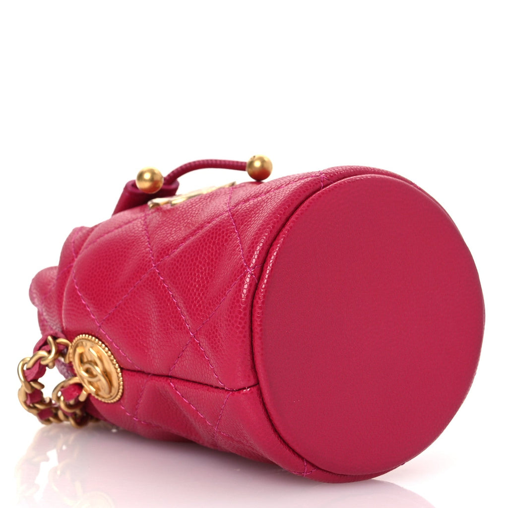 Chanel Caviar Quilted Twist Your Buttons Mini Bucket Bag Fuchsia