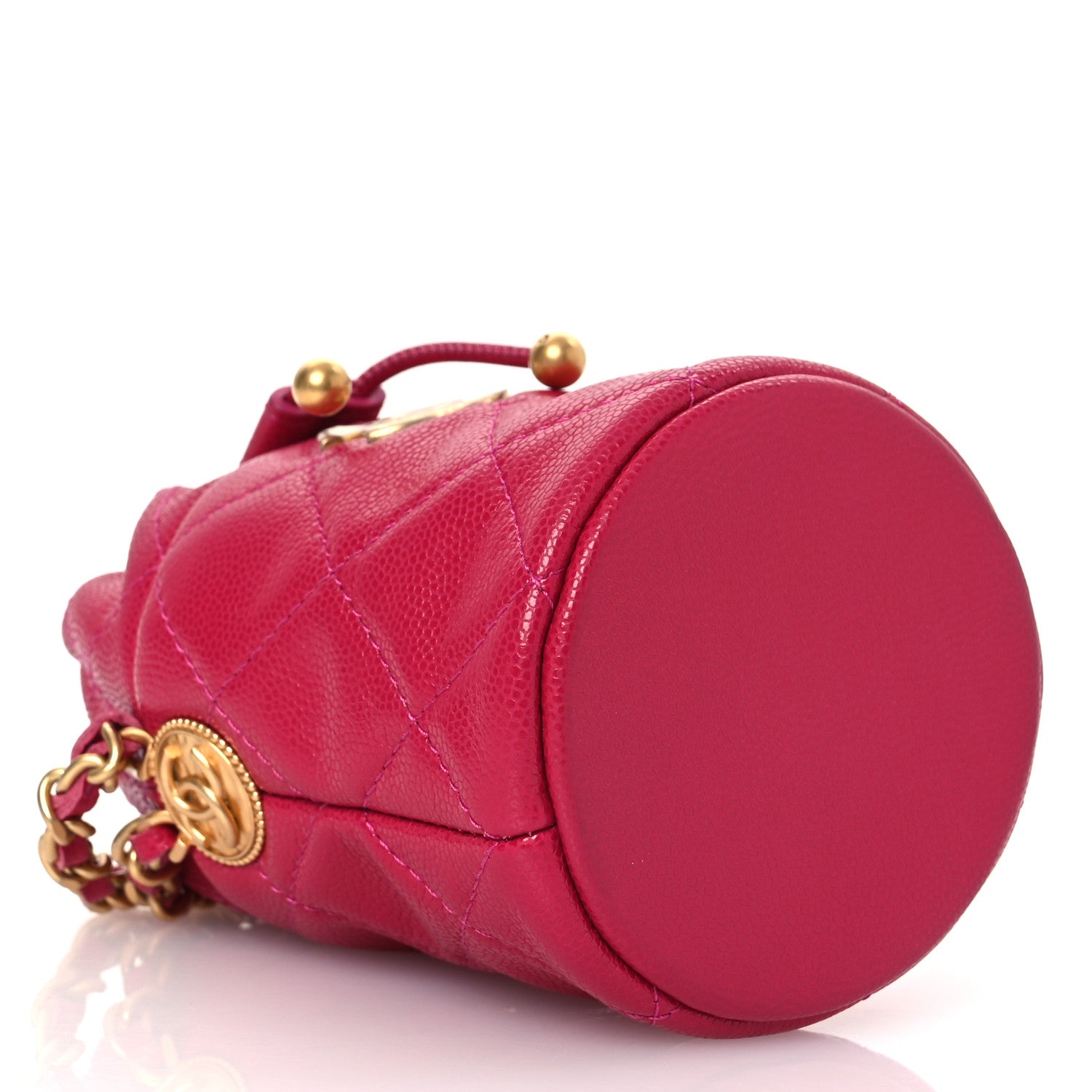 Chanel Caviar Quilted Twist Your Buttons Mini Bucket Bag Fuchsia