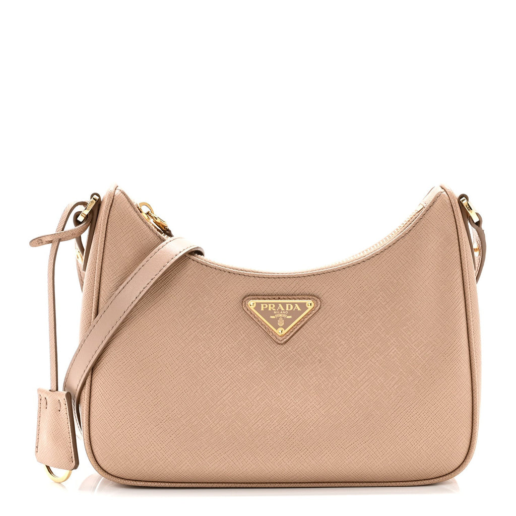 Prada Saffiano Lux Re-Edition Mini Shoulder Bag Cammeo