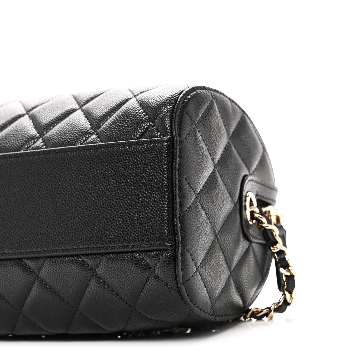 Chanel Caviar Quilted Barrel Clutch With Chain  Black