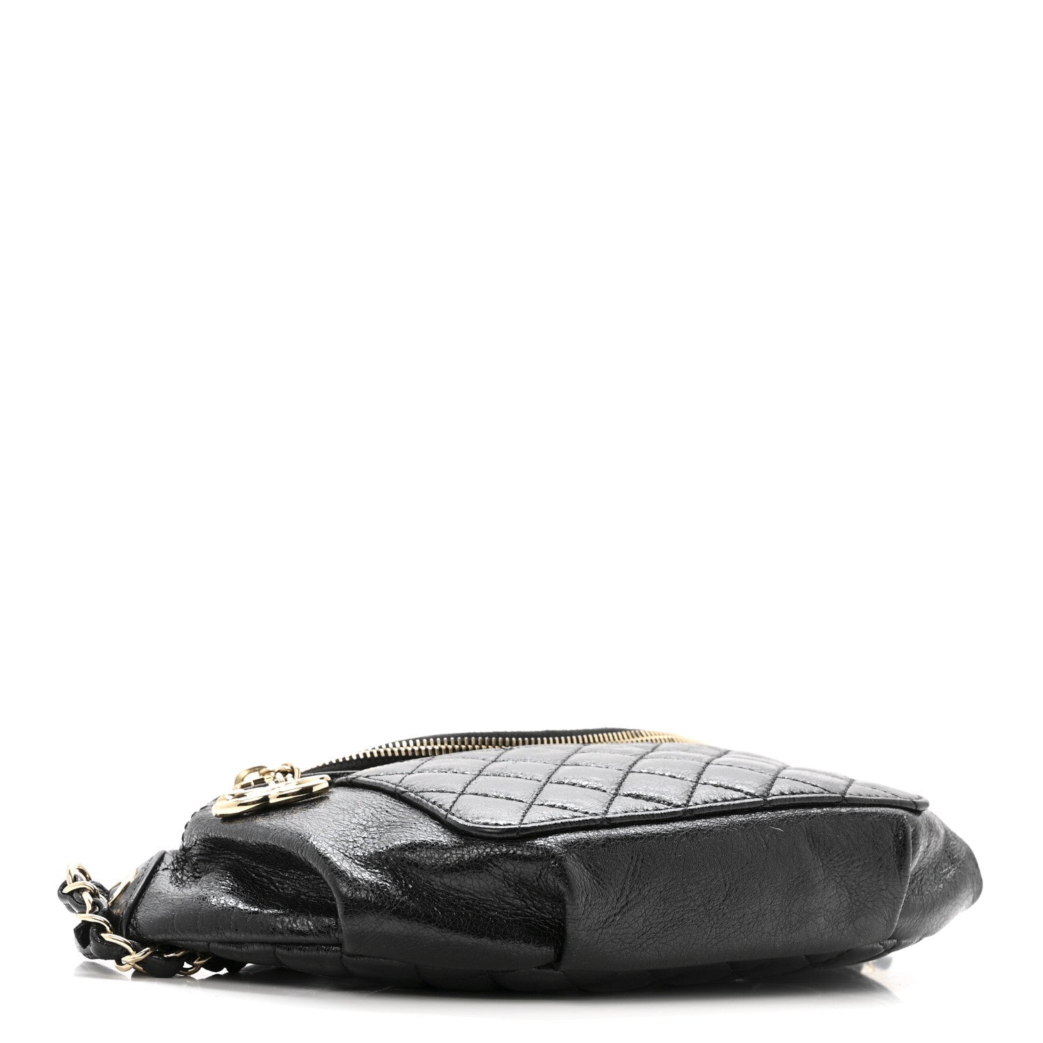 Chanel Crumpled Glazed Lambskin Quilted Waist Bag Fanny Pack Black