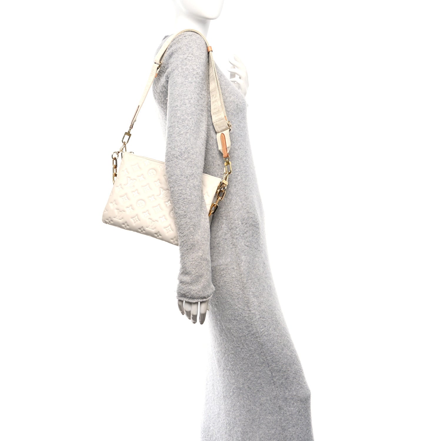 Louis Vuitton Lambskin Embossed Monogram Coussin PM Beige Cream