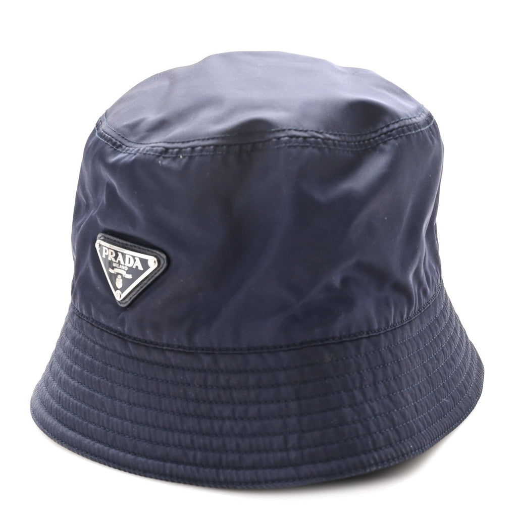 Prada Re-Nylon Metal Triangle Logo Womens Bucket Hat XL Black
