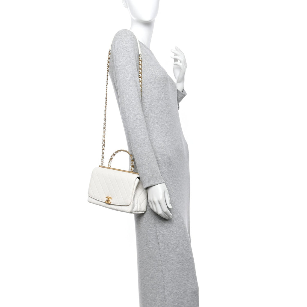 Chanel Lambskin Quilted La Parisienne Top Handle Flap White