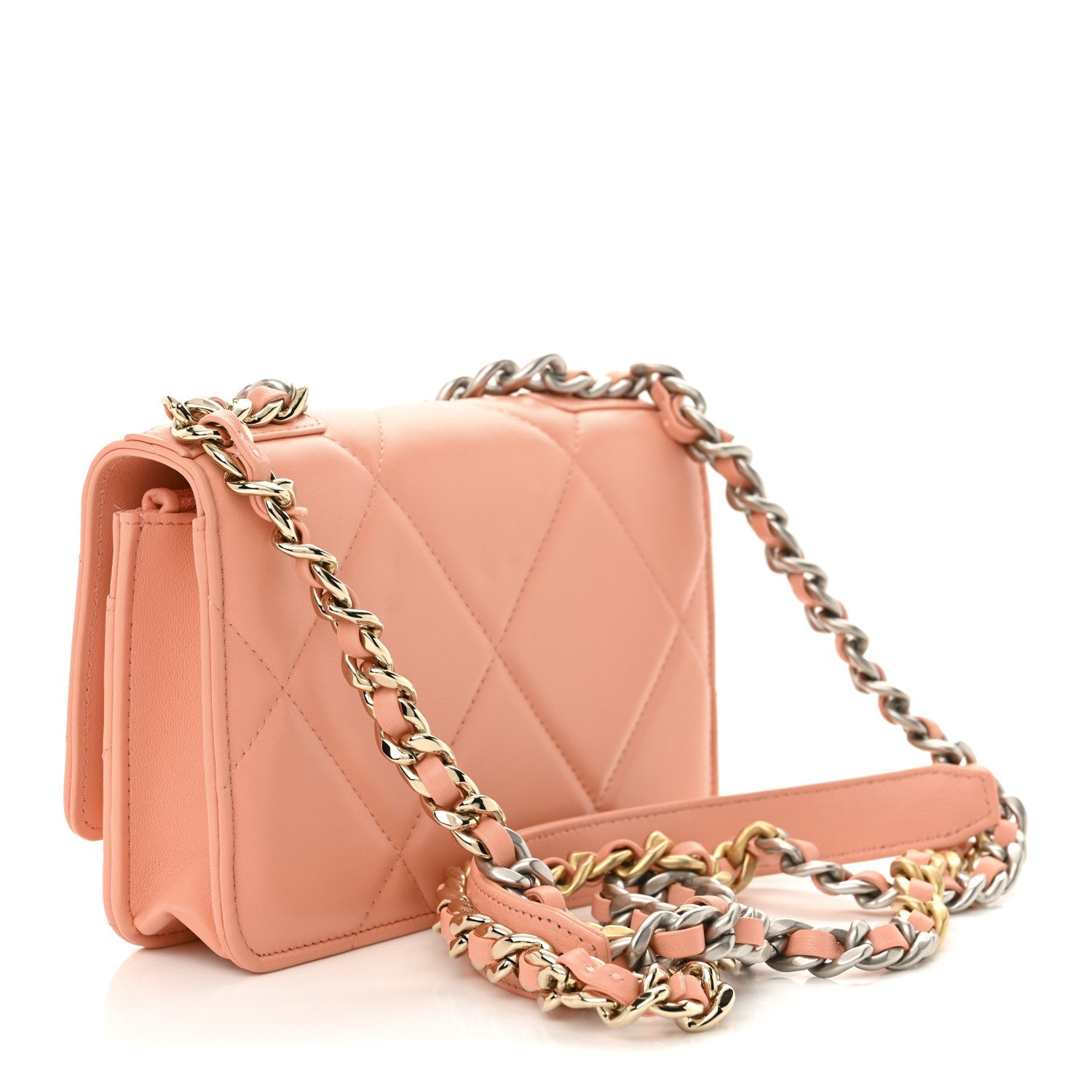 Chanel Lambskin Quilted Chanel 19 Wallet On Chain WOC Light Orange