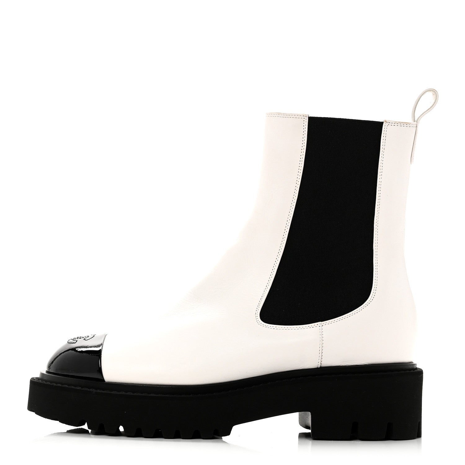 Patent Calfskin Cap Toe CC Ankle Boots 39 White Black