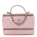 Chanel Shiny Lambskin Quilted Top Handle Vanity Case With Chain Pink