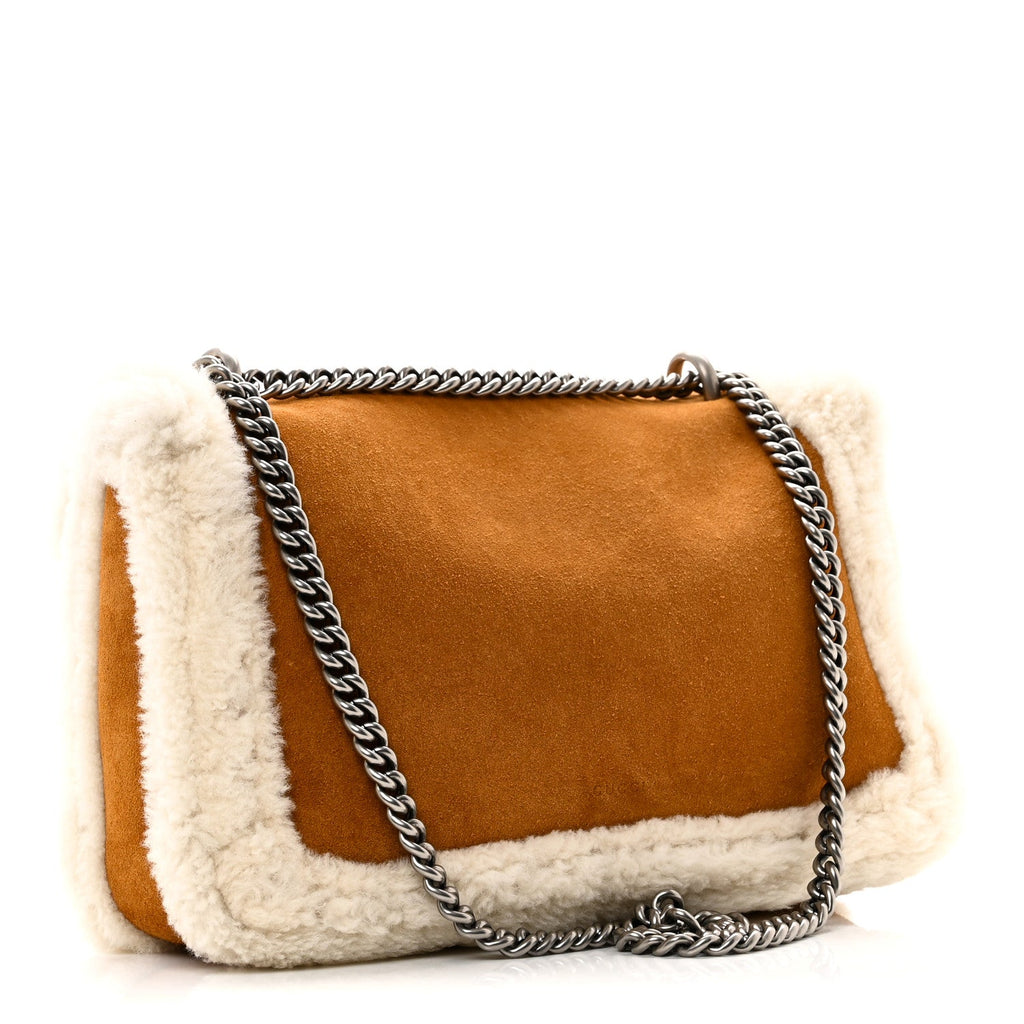 Gucci Suede Shearling Small Dionysus Bag Honey Beige Milk