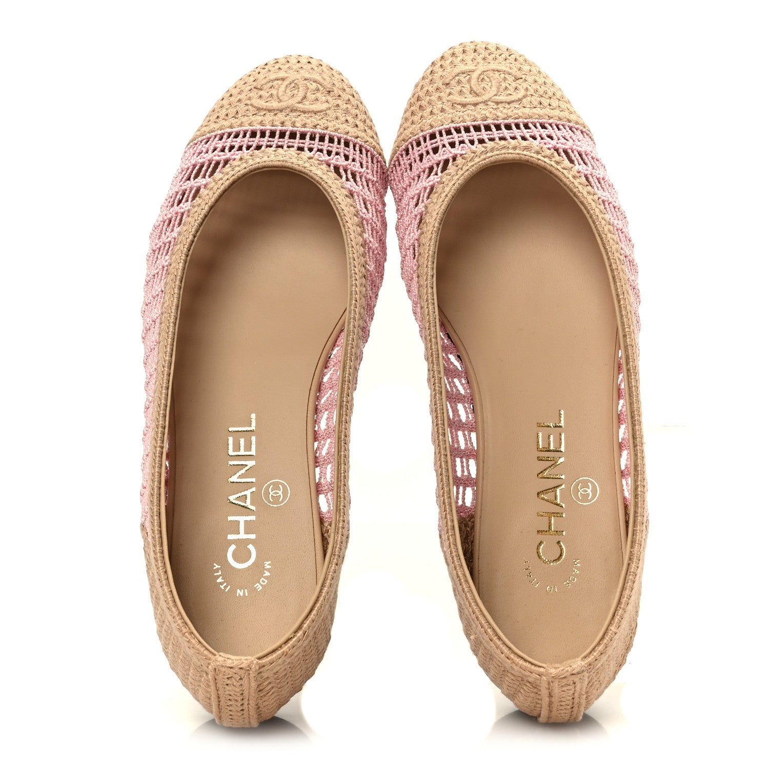 Raffia Cap Toe Ballerina Flats 36.5 Pink Beige